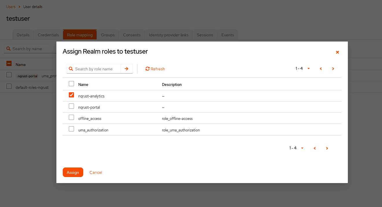 Assign nqrust-analytics realm role to user