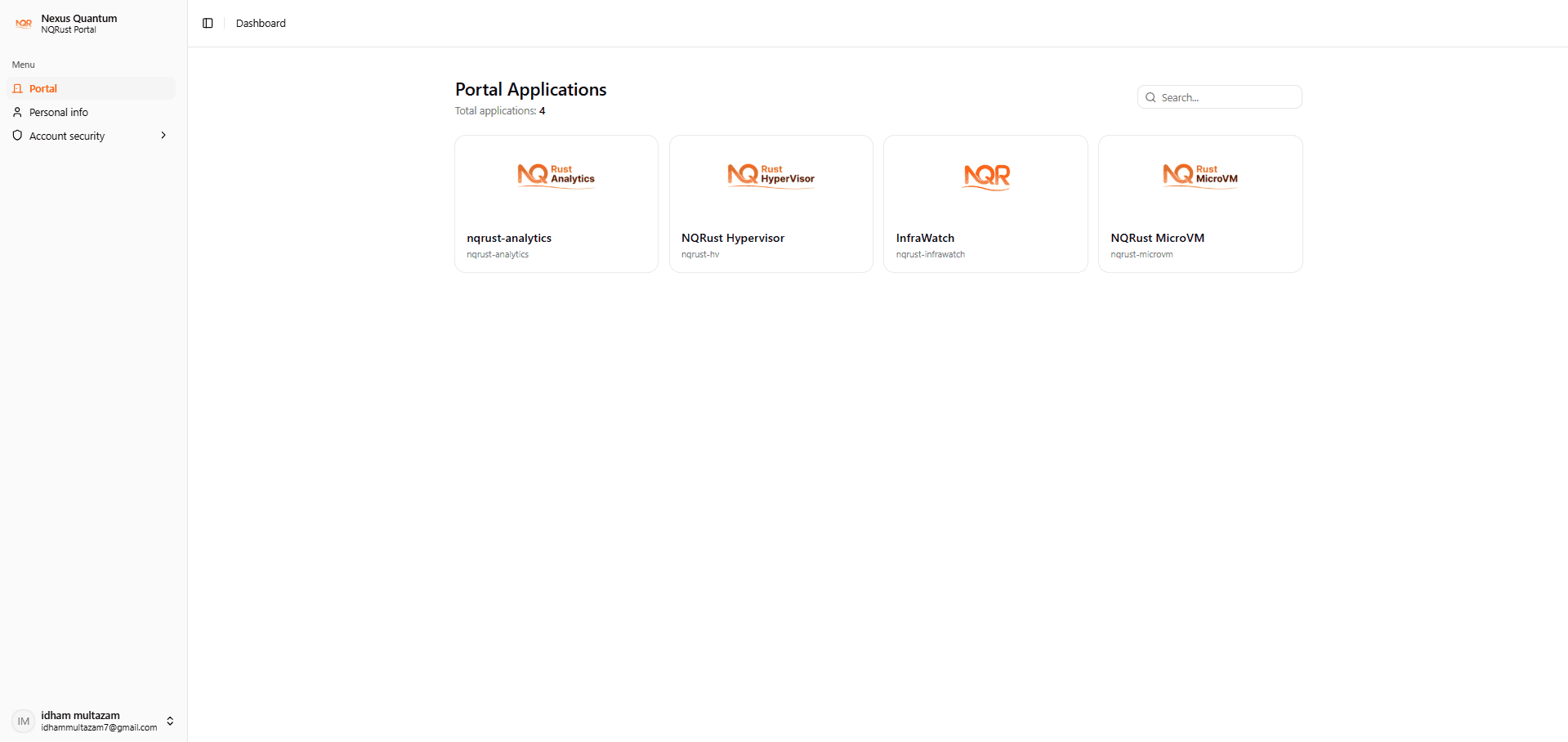Portal home after successful login