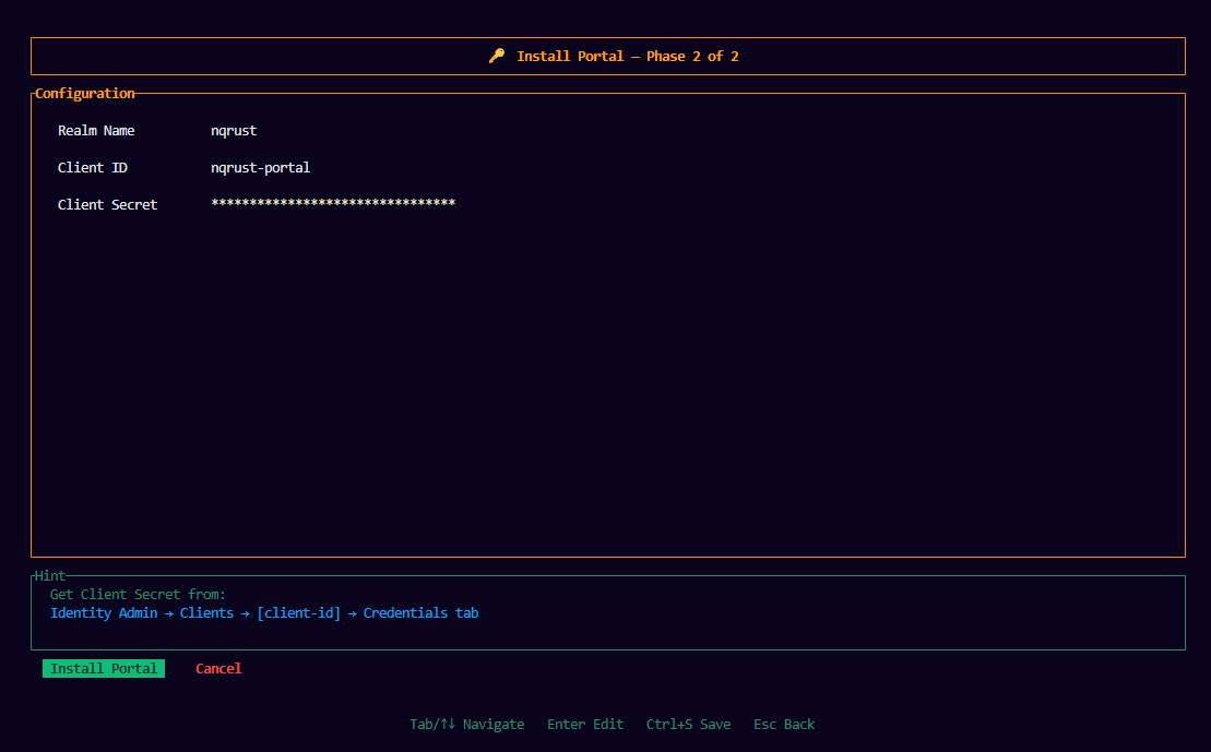 Portal form filled in